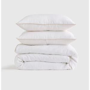 QUINCE European Linen Piped Duvet Cover Set KING White/Toffee